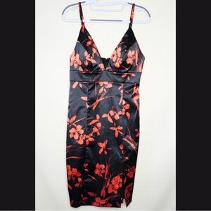 Elegant Black and Red Floral Dress